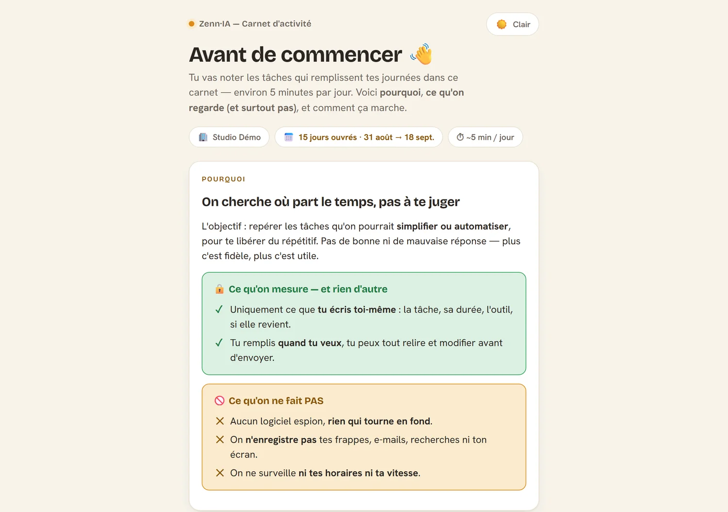 Le carnet d'activité